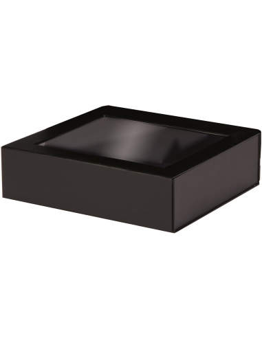 Caja Negra Plata con Ventana 4 botellas