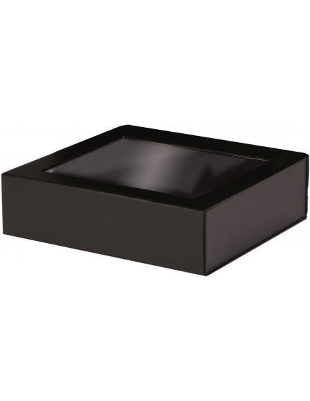 Caja Negra Plata con Ventana 4 botellas